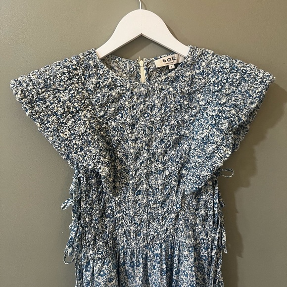 SEA NEW YORK blue floral long dress statement shoulder size small - Picture 7 of 15